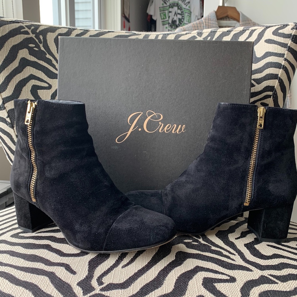 J. Crew Black Suede Side zip boot, Sz 7.5